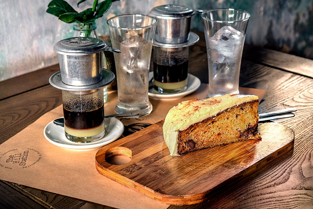 Cake and Vietnamese-style coffee