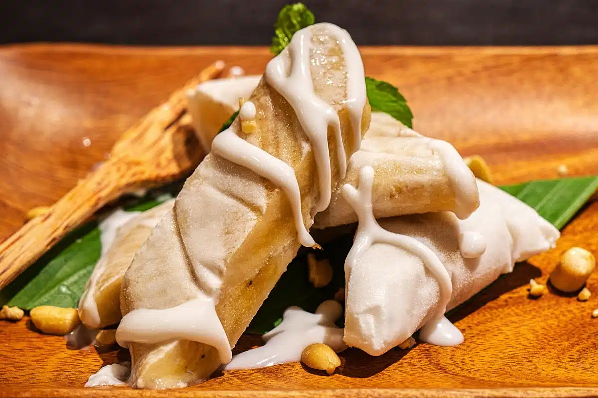 Frozen banana slices with coconut ice cream