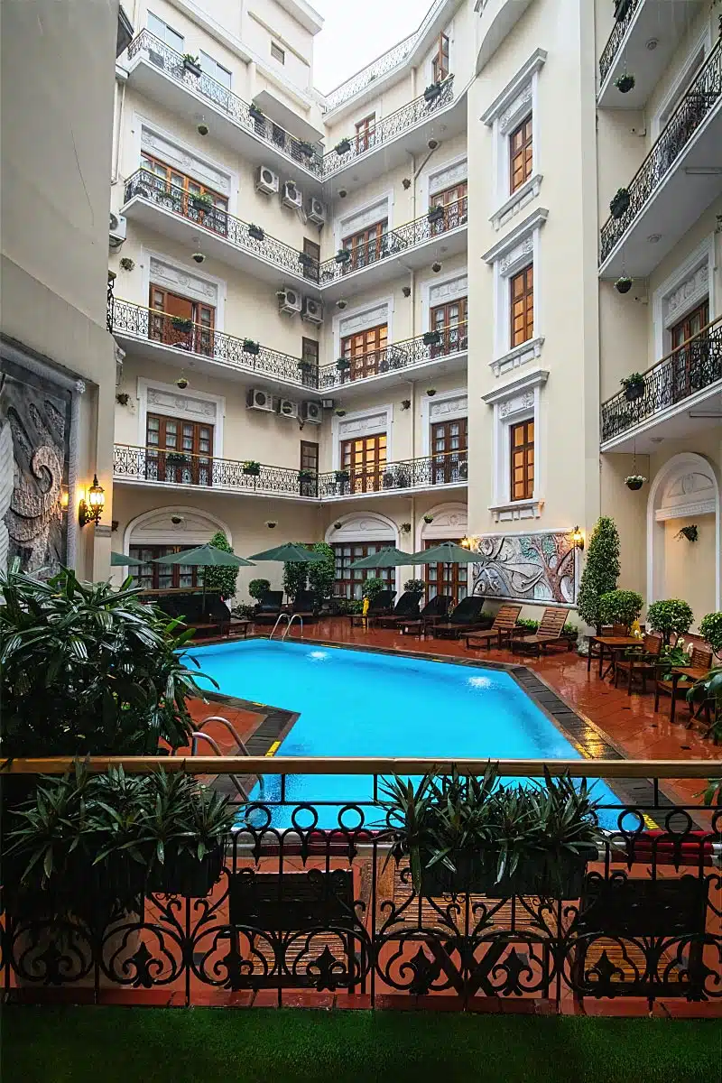 In the heart of the Majestic Hotel Saigon is the swimming pool.
