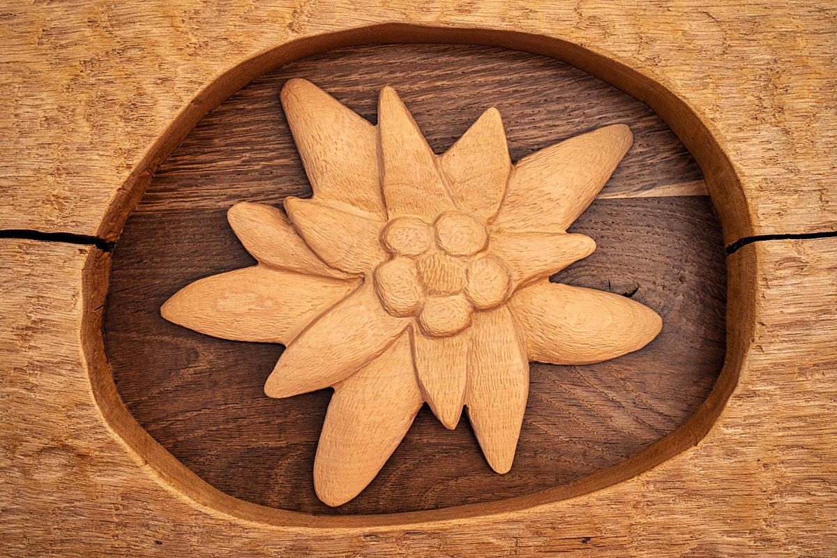 Elegant wood carving of Edelweiss flower