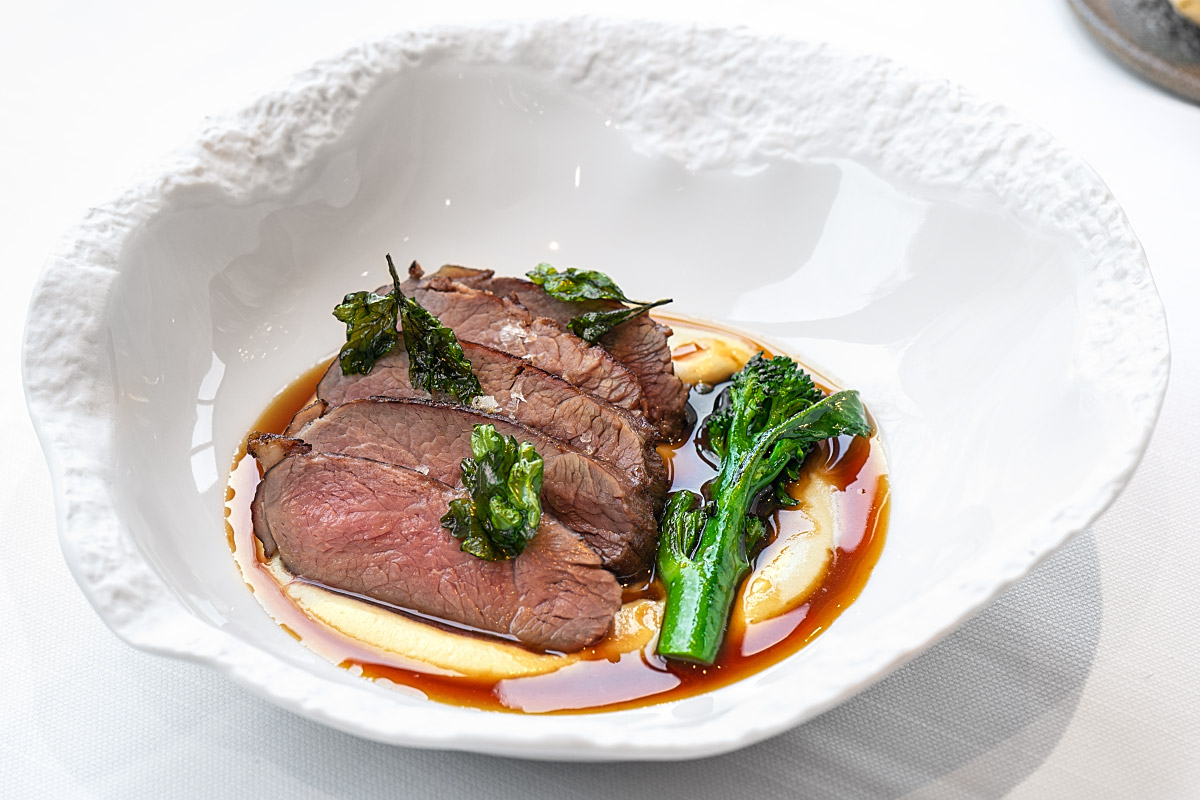 Smooth celeriac puree supported the soft lamb and crisp broccoli.