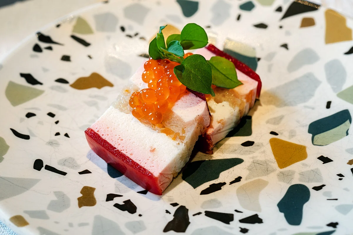 Subtly flavoured trout terrine with trout roe.