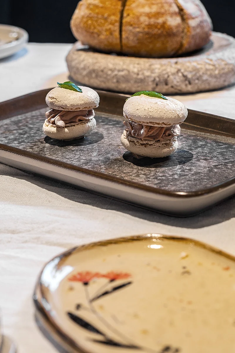 Duck pate easily takes on a sweet macaron.