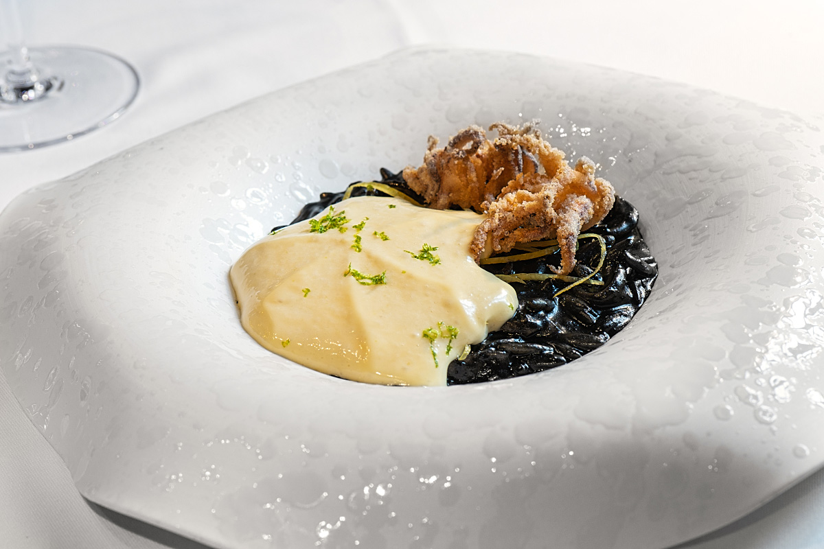 Squid ink orzo, crisp tentacles and airy miso foam made this one of the tasting menu’s strongest courses.