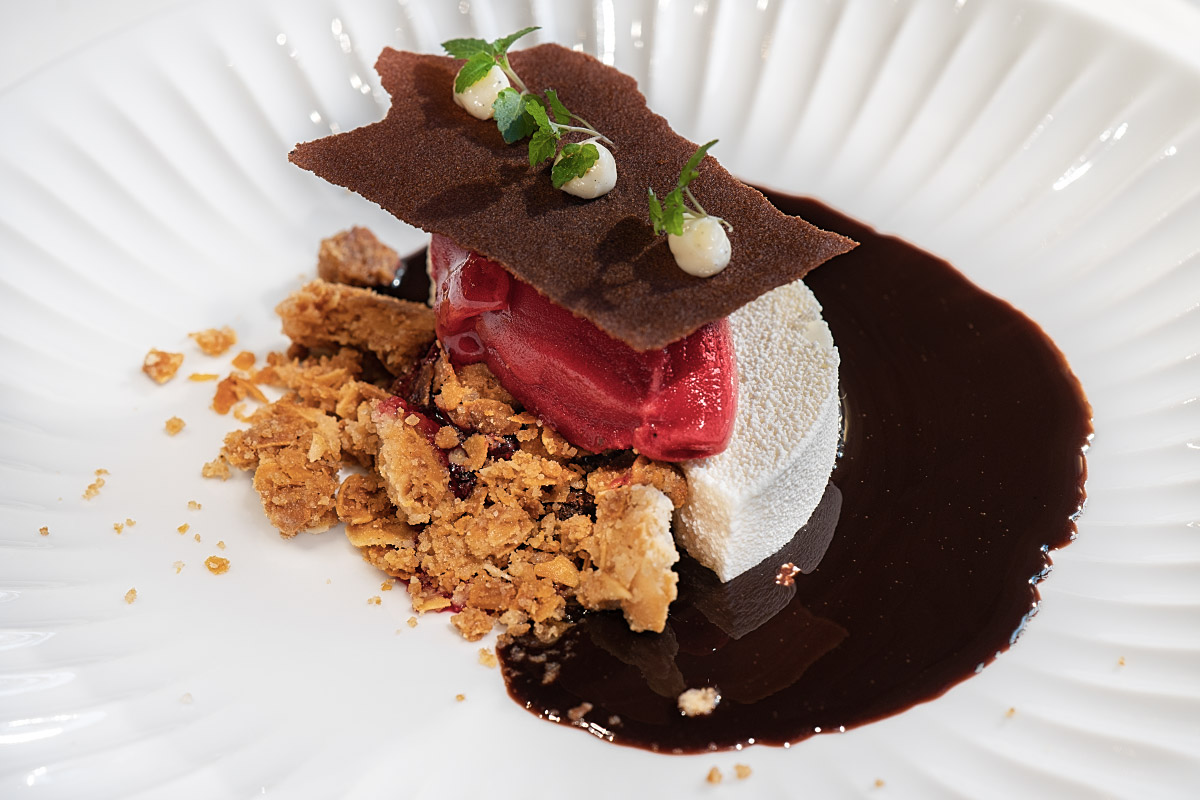 Sour cream mousse, sour cherry sorbet and spiced chocolate brought the tasting menu back to a confident finish.