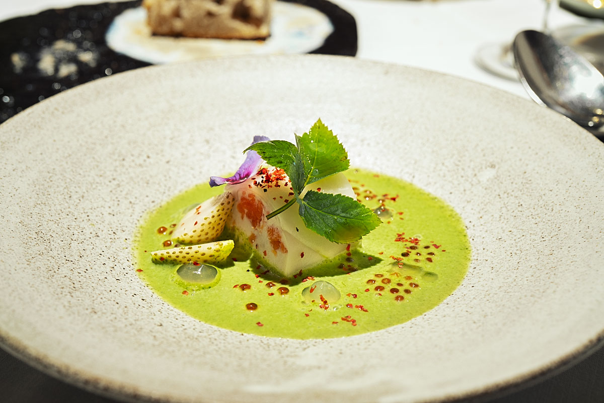 The Zupan trout terrine came with pickled kohlrabi and a green sauce.