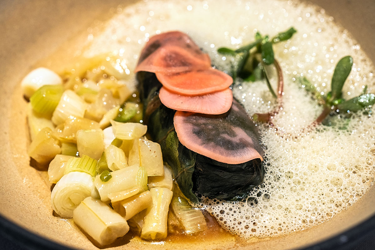 The kid goat course brought together tender meat, vegetables and a deeper bone sauce.
