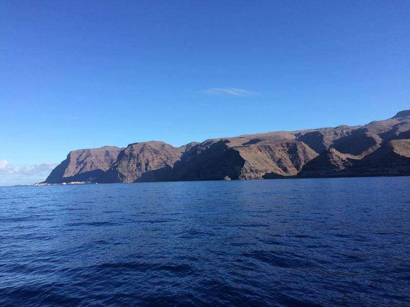 Almost there. The anchorage between the cliffs of La Gomera (lower left)