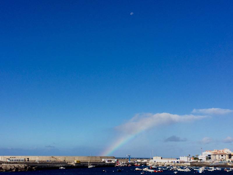 Rainbow over Valle Gran Rey port. La Gomera. Canary islands