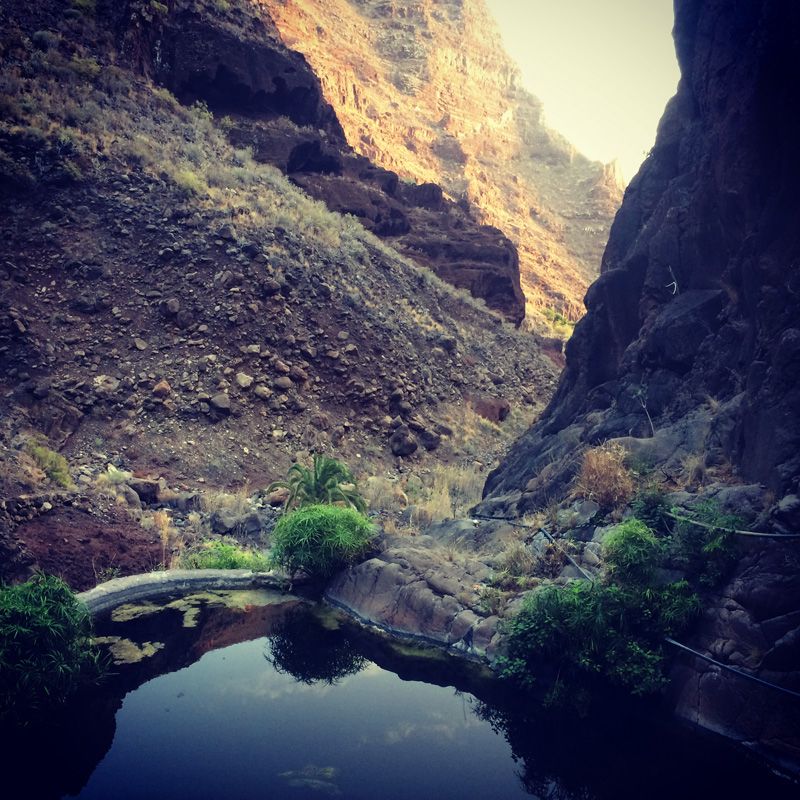 Canyon water pools. Hiking in Valle Gran Rey, La Gomera