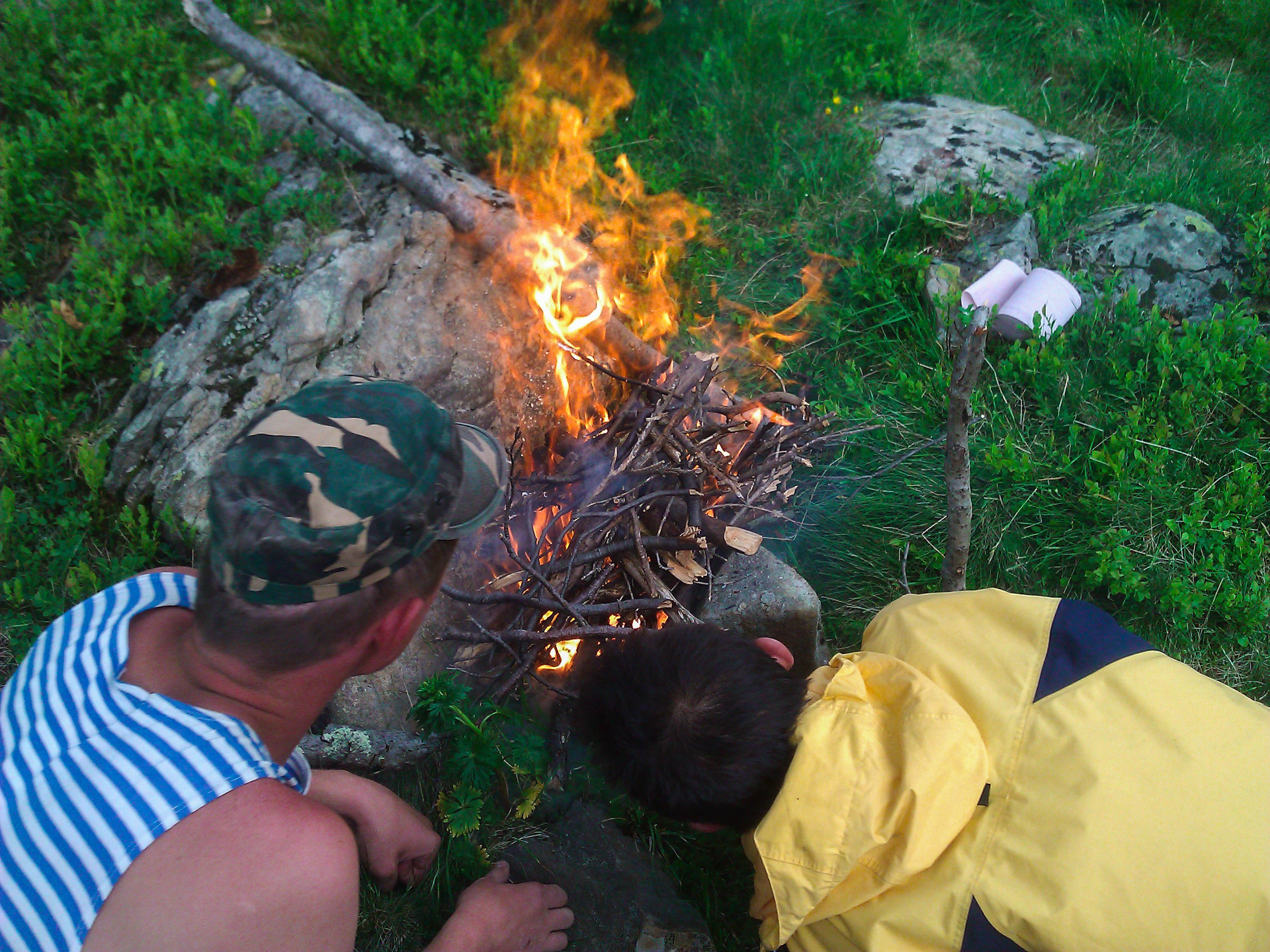 We kindle a fire for cooking dinner 