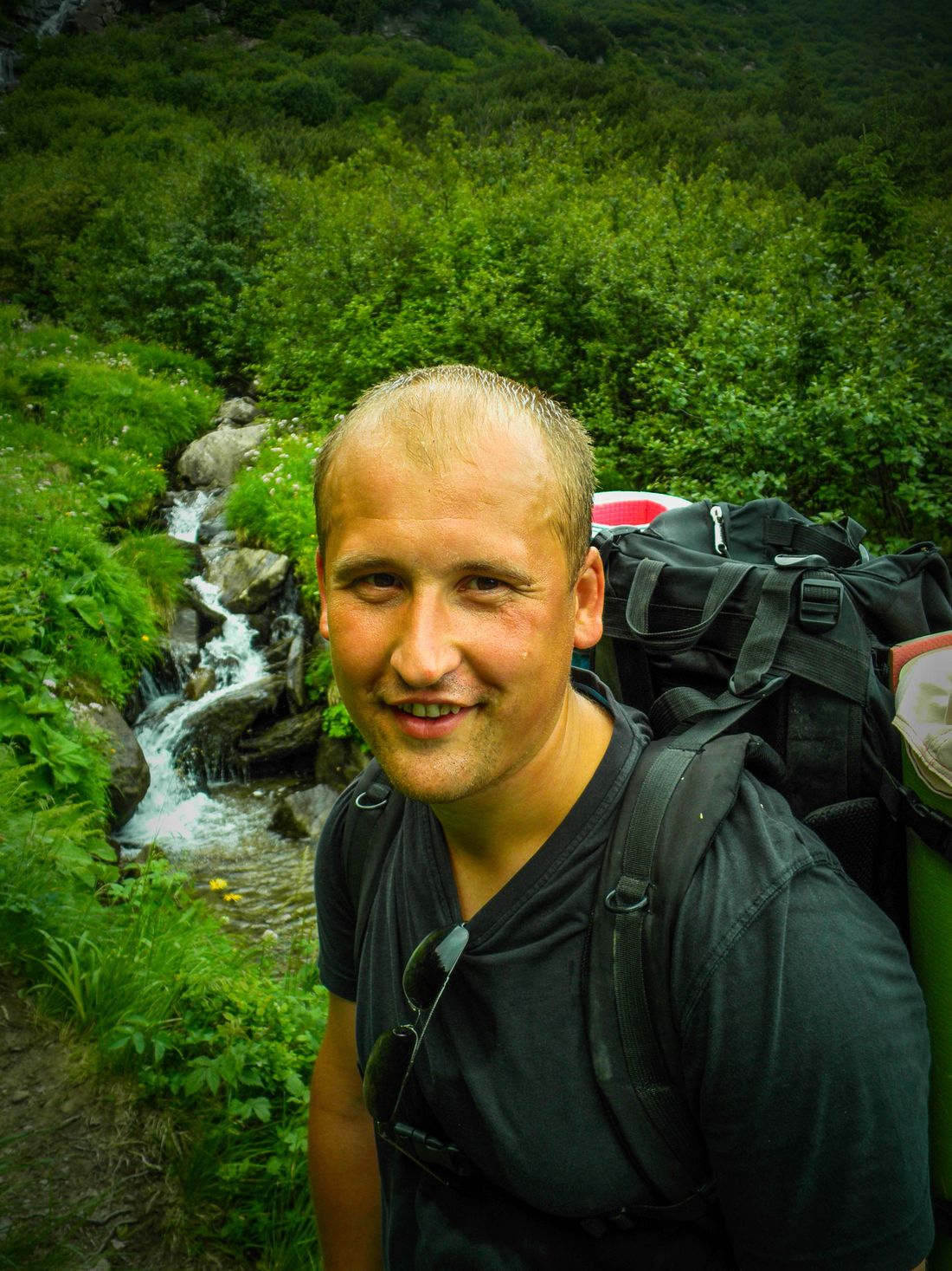 I'm on a background of a mountain waterfall