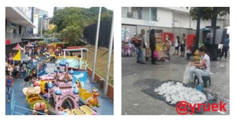 en alguno centro comerciales hay parque para niño y en fuera puede ver varios vendedores ambulante.