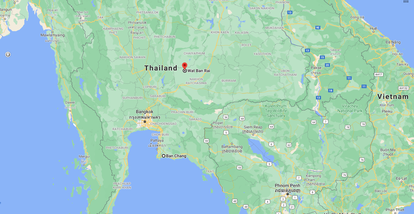 Map with the location of Wat Ban Rai