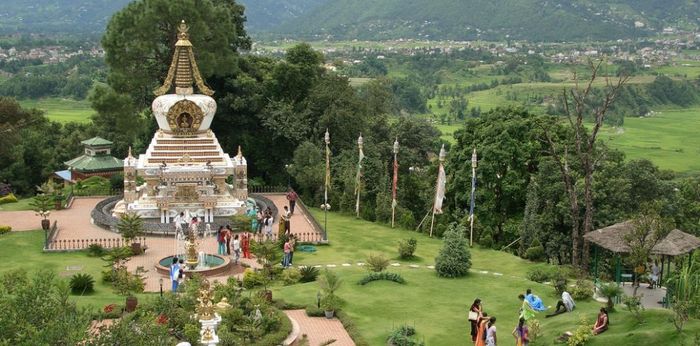 Peaceful morning at a stupa garden in Kathmandu – where families come to reconnect with stillness.