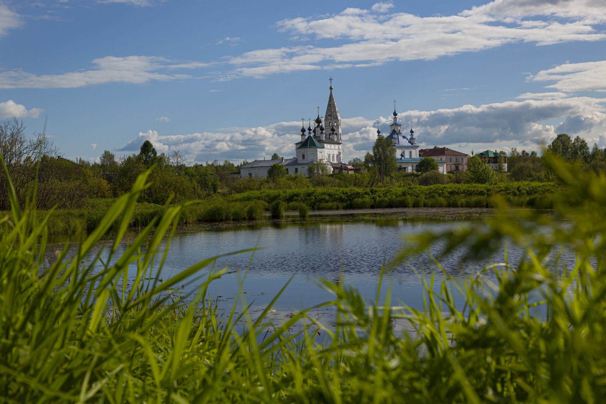 Temple in the village and typical platbands for the region