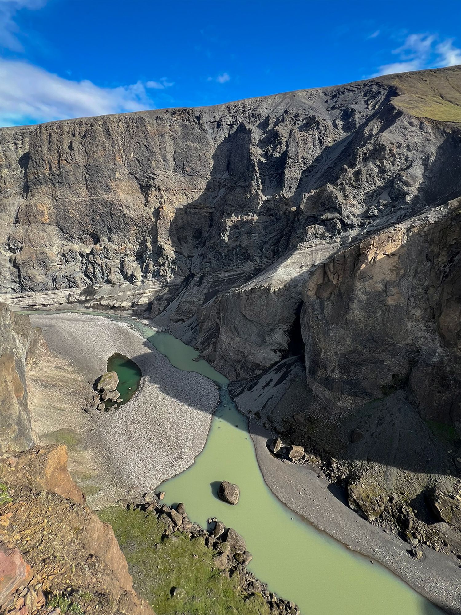 Off the beaten path: Hafrahvammagljúfur Canyon and the hot spring shower.
