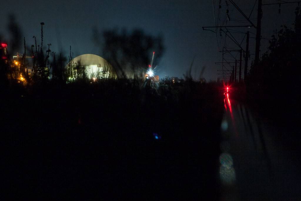 Chernobyl nuclear power plant at night