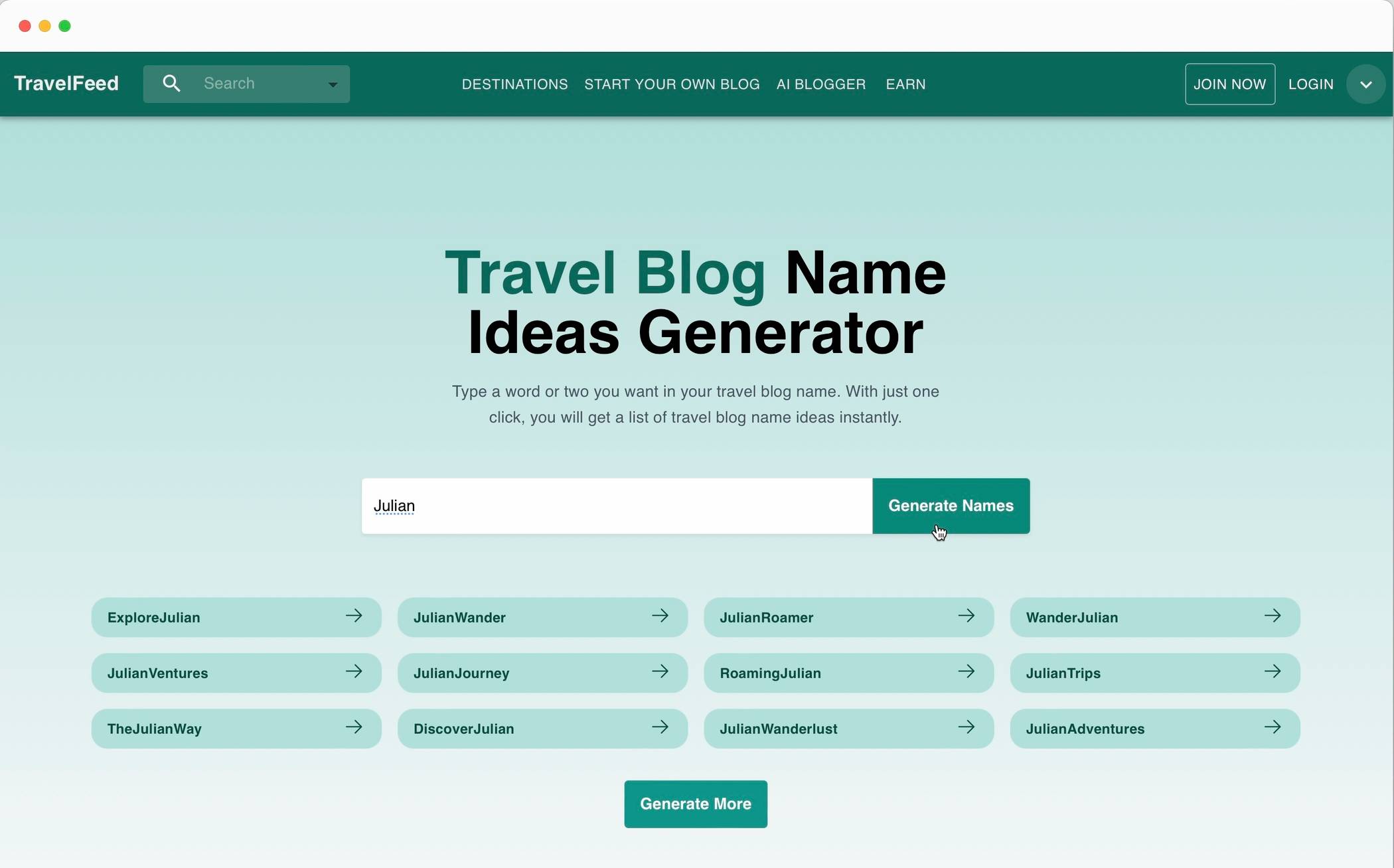 Find the perfect name for your travel blog with TravelFeed’s name ideas generator