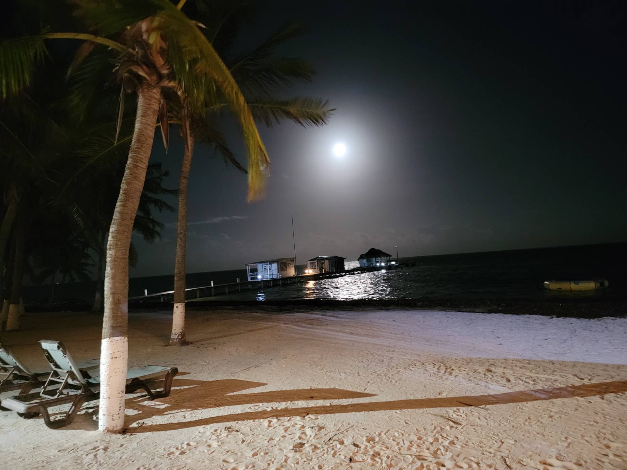 A full moon beach scene on the night of our arrival to San Pedro.