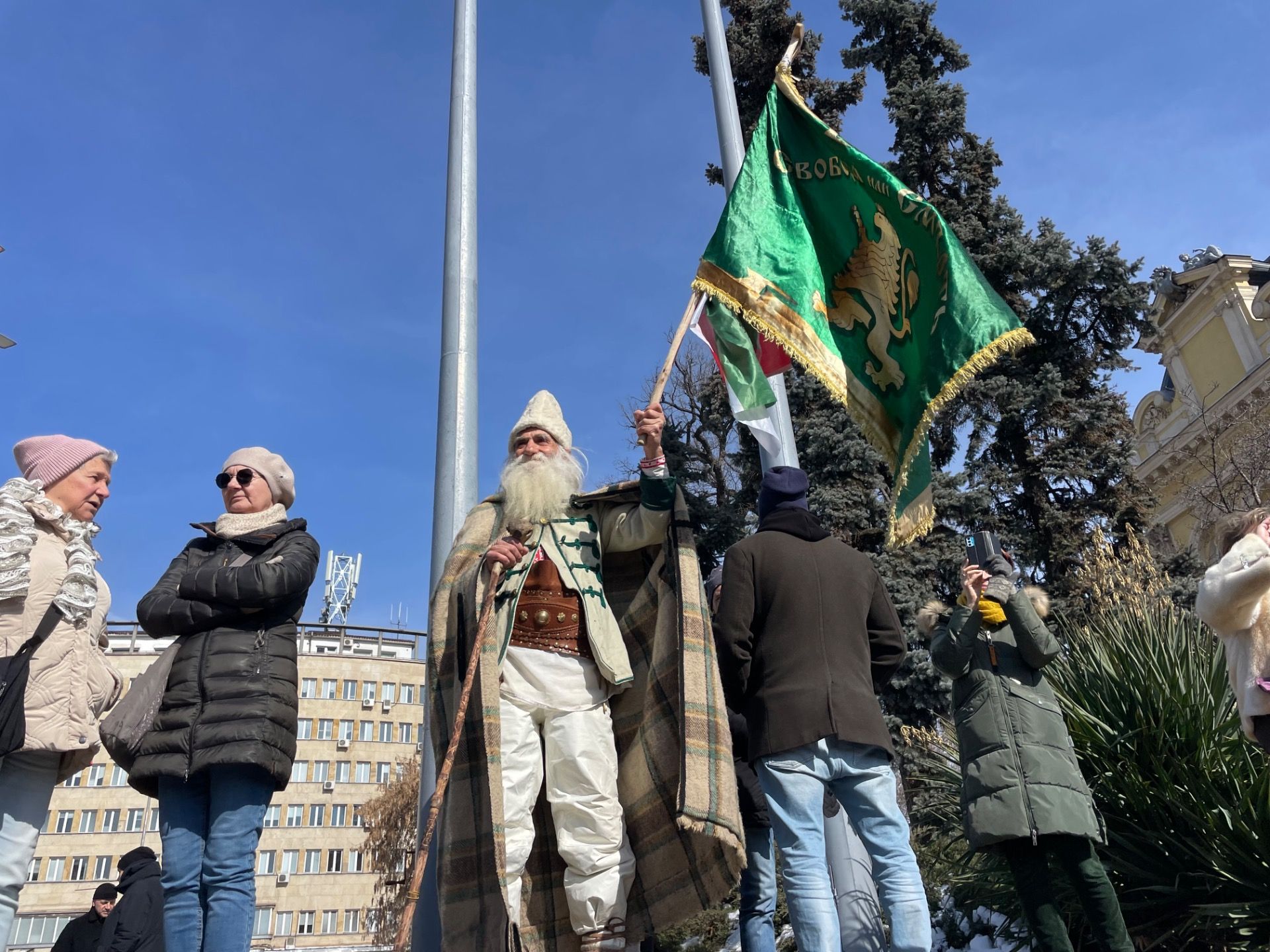 A Gandalf Santa Clause protestor