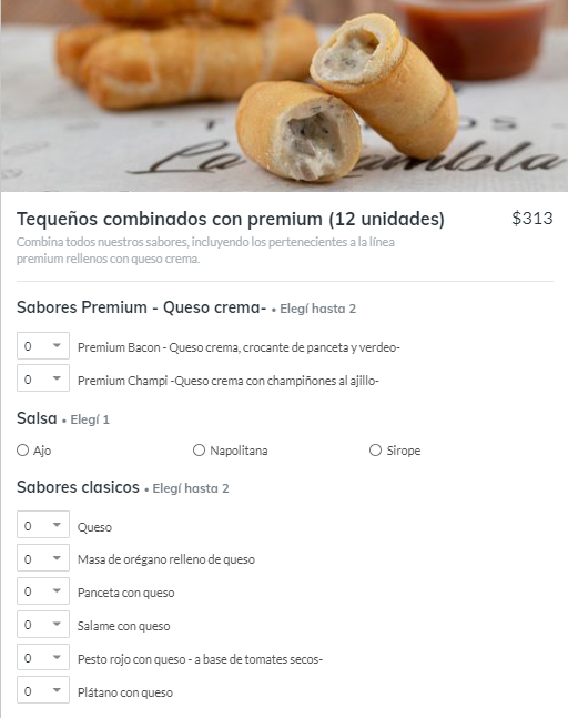 Menú de Tequeños la Rambla en Pedidos ya.
