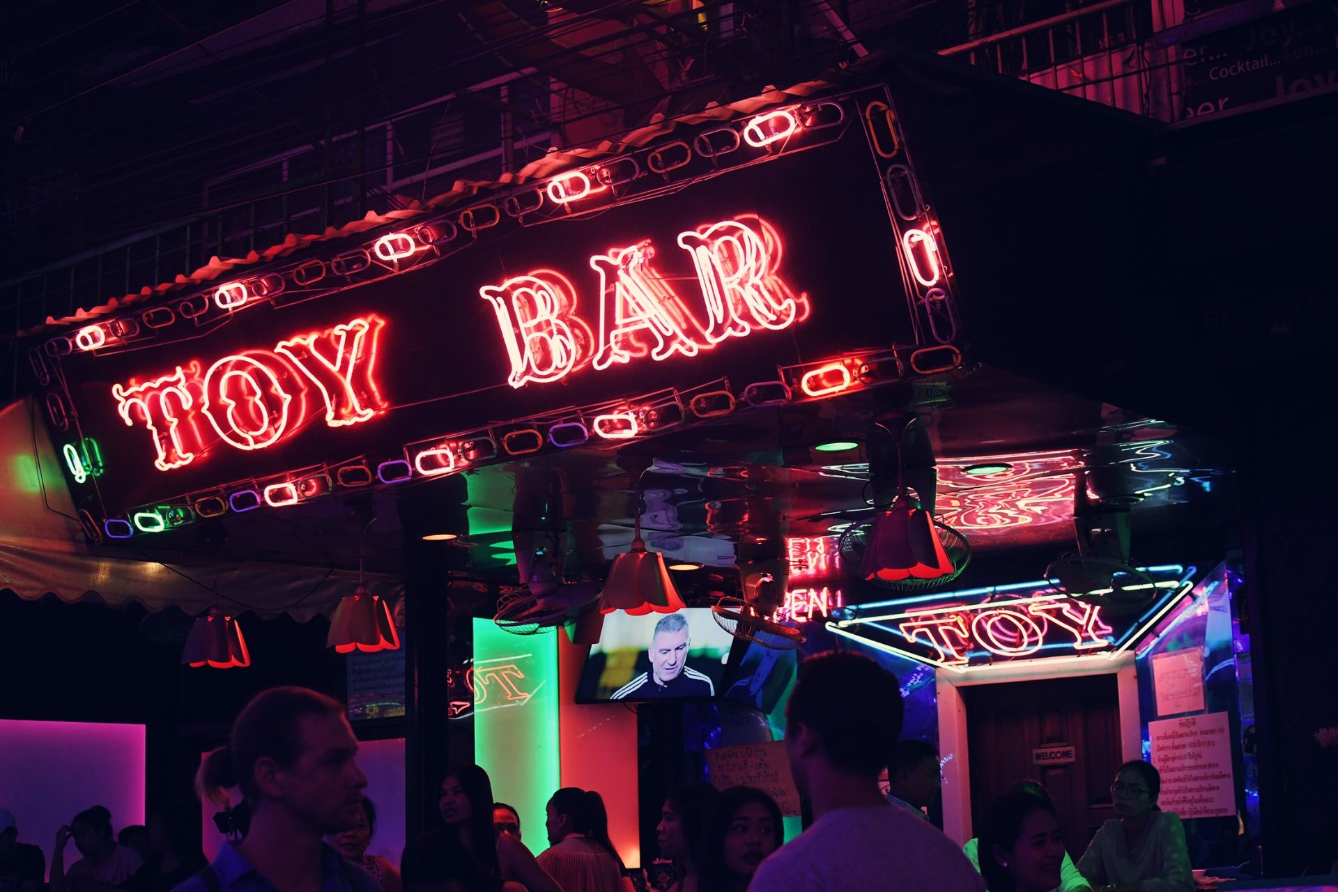This whole street is lit up by neon lights