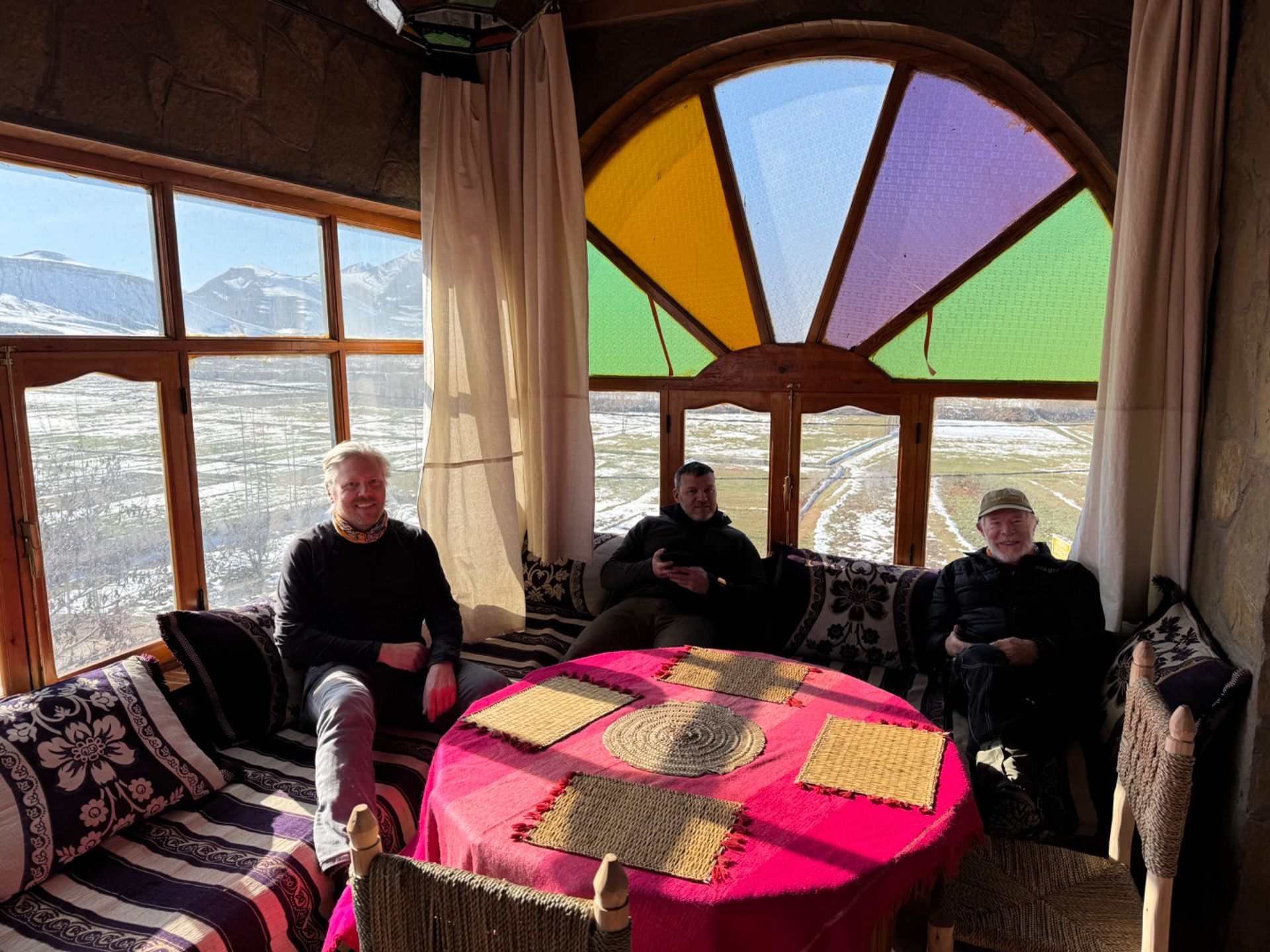 Relaxing in the warmth, waiting for tea and food