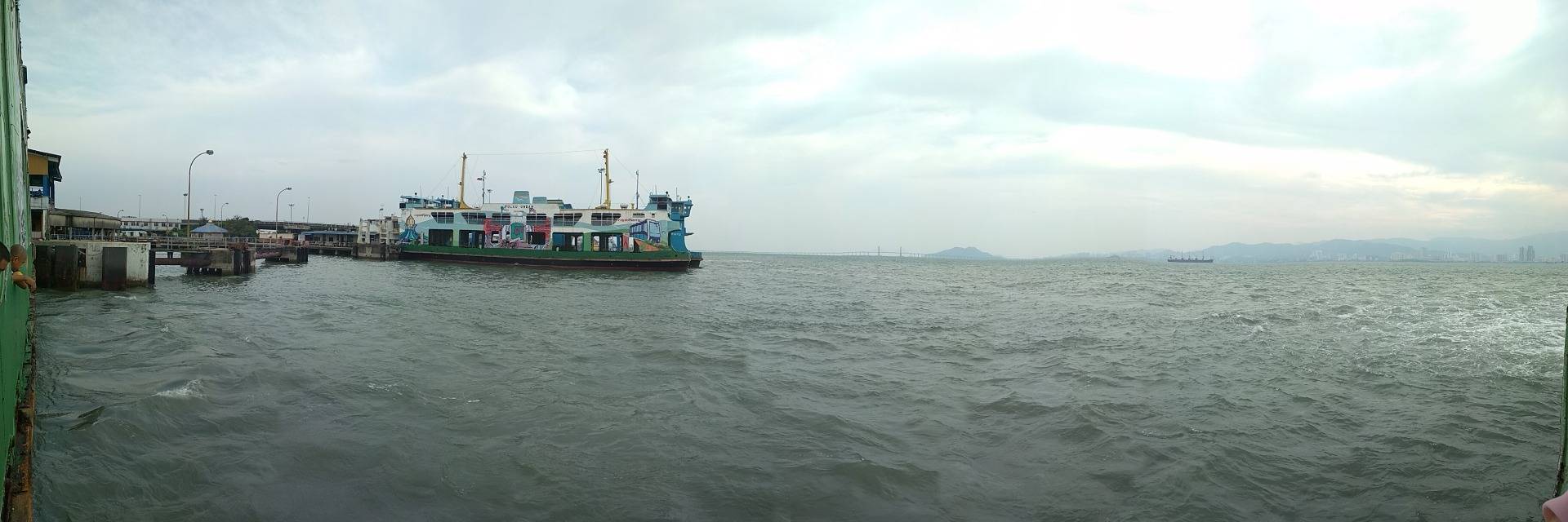 Panoramic view from the side of the ferry before departure.