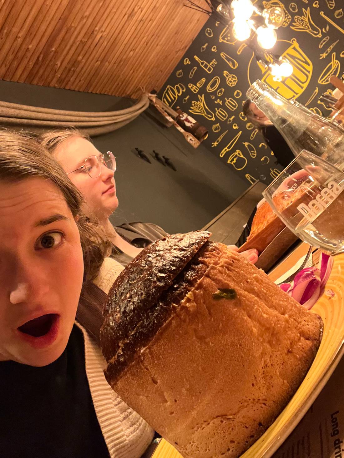 Me with the bread bowl at La Ceaun. It means ”The Cauldron” in Romanian.