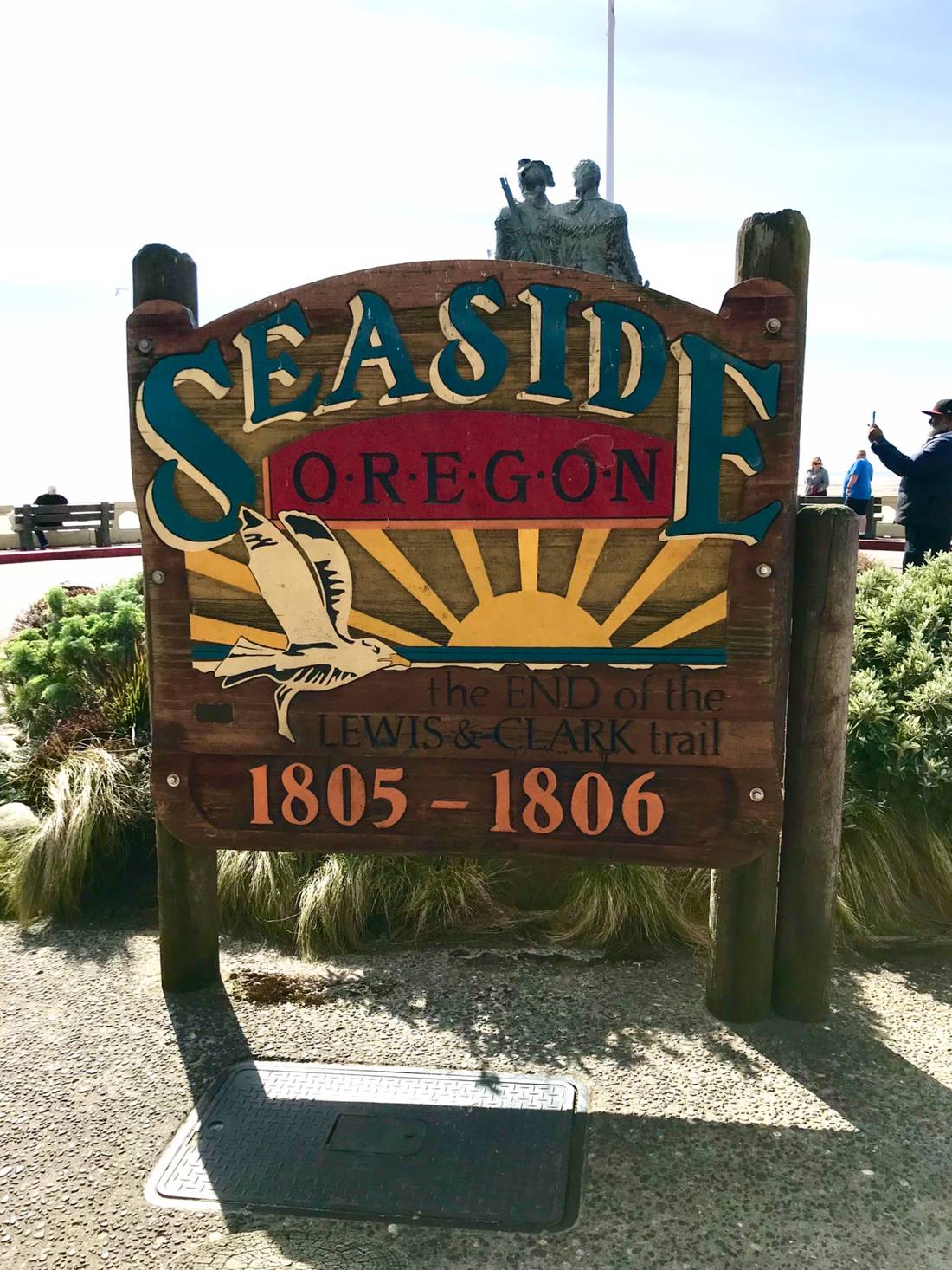 Where Seaside’s main street (Broadway) meets the Promenade, the Seaside sign commemorates the year the Lewis and Clark expedition spent on the Oregon coast.