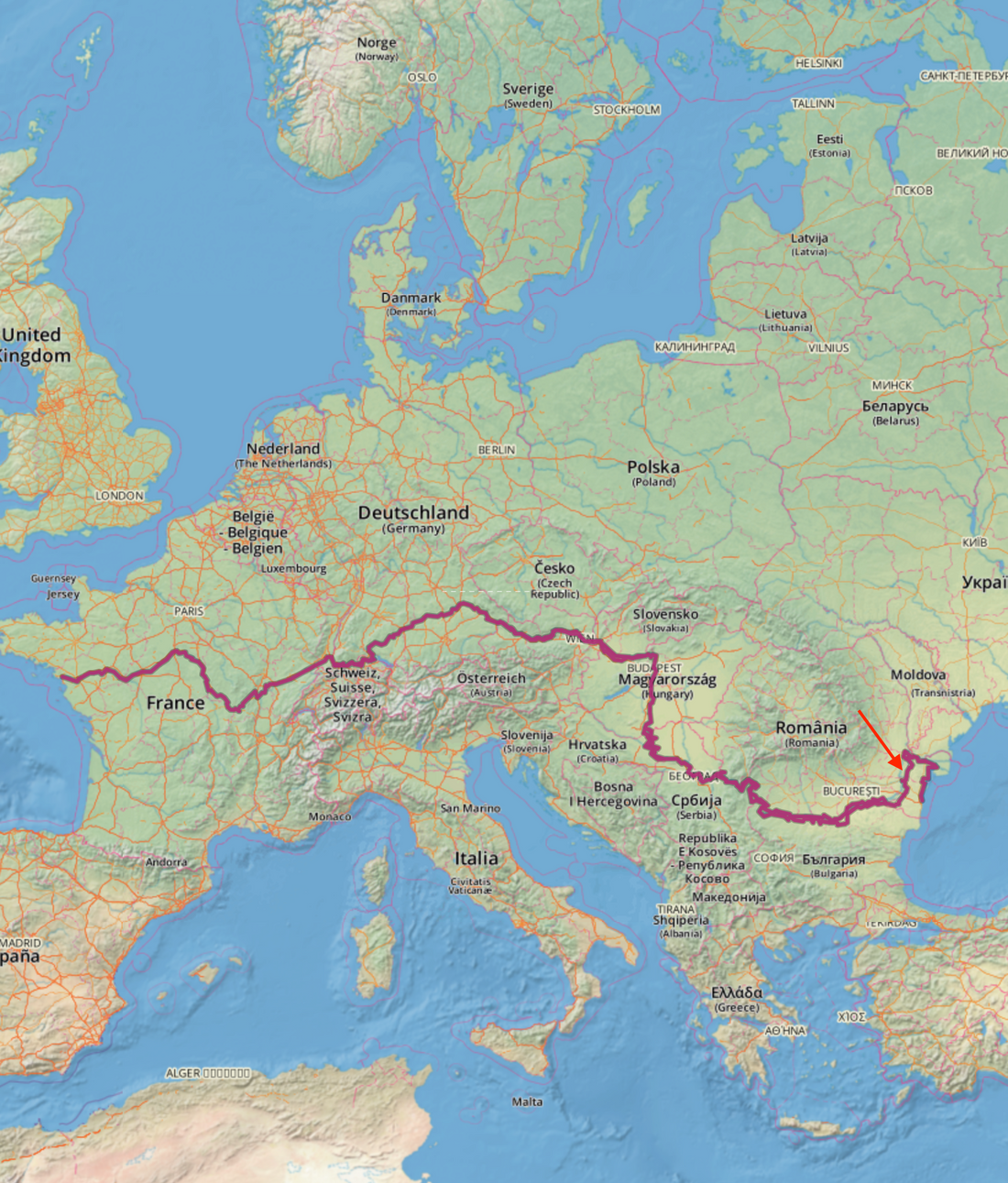 EuroVelo 6 route in Europe