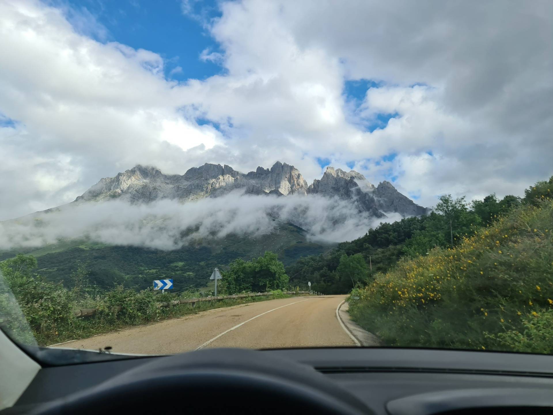 Glimpsing the Picos de Europa from the car, Cantabrian mountain range.
