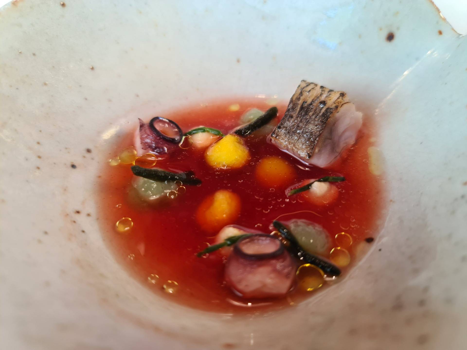 ”Sour and Spicy Stock”, third snack from the tasting menu (2).
