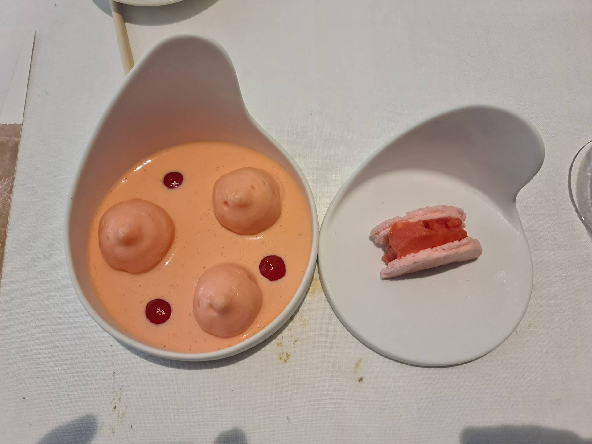 ”The PINK dessert with blood oranges and Campari” (Third main dessert) (1). 