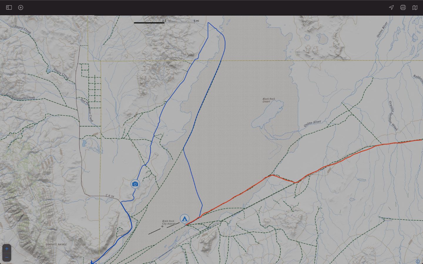 Map of the Route - Red In, Blue Out.