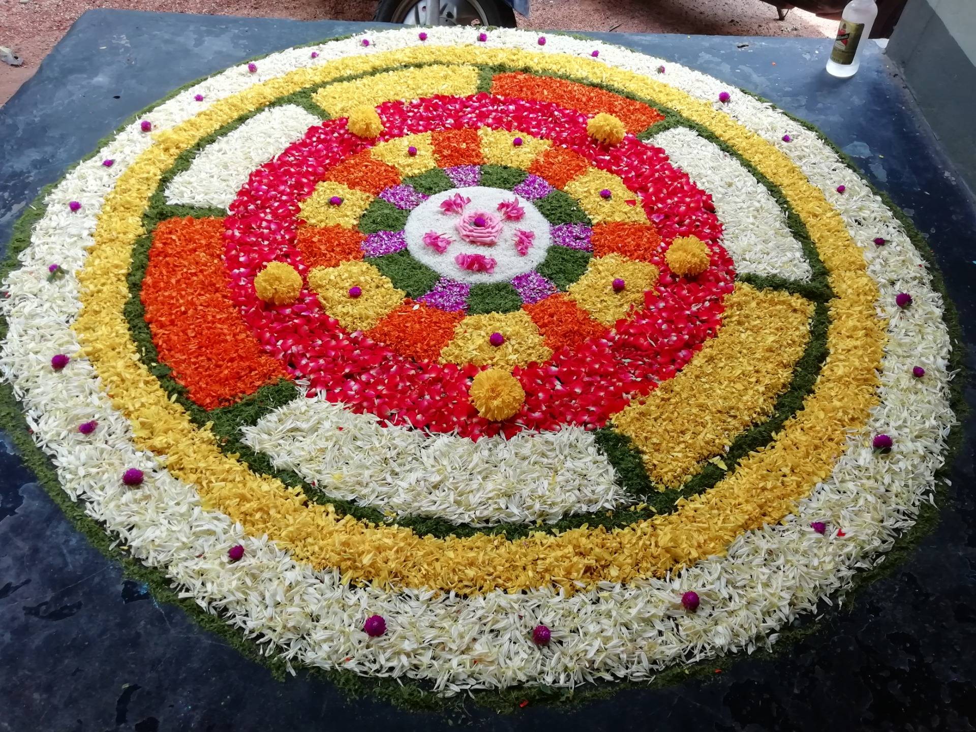The floral patterns made in houses during Onam