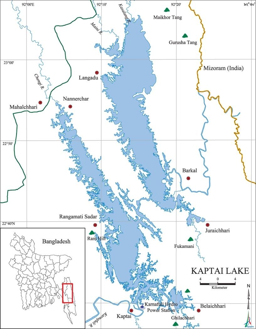 Kaptai Lake map: Image Source: http://en.banglapedia.org/index.php?title=File:KaptaiLake1.jpg