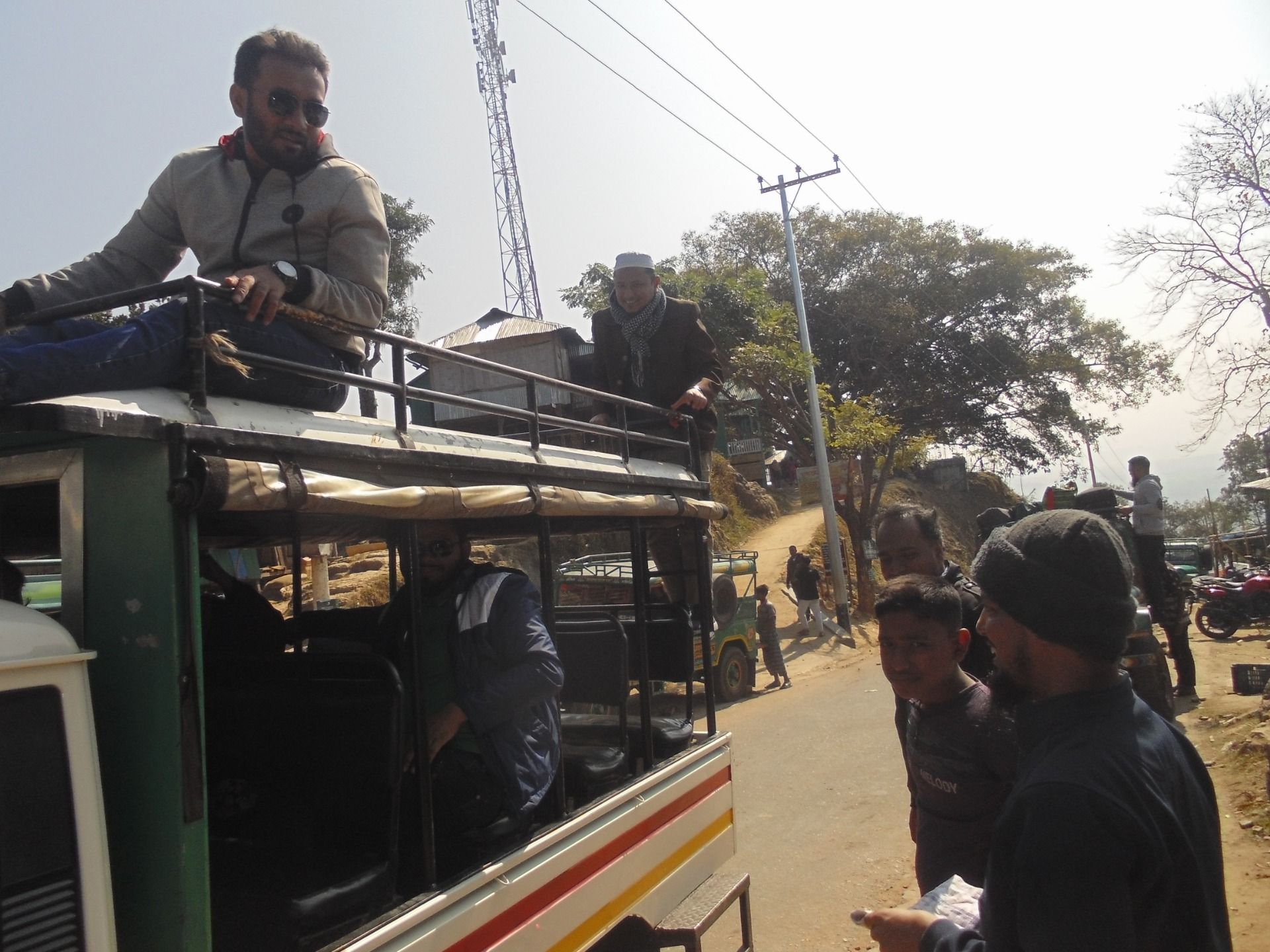 On above the jeep