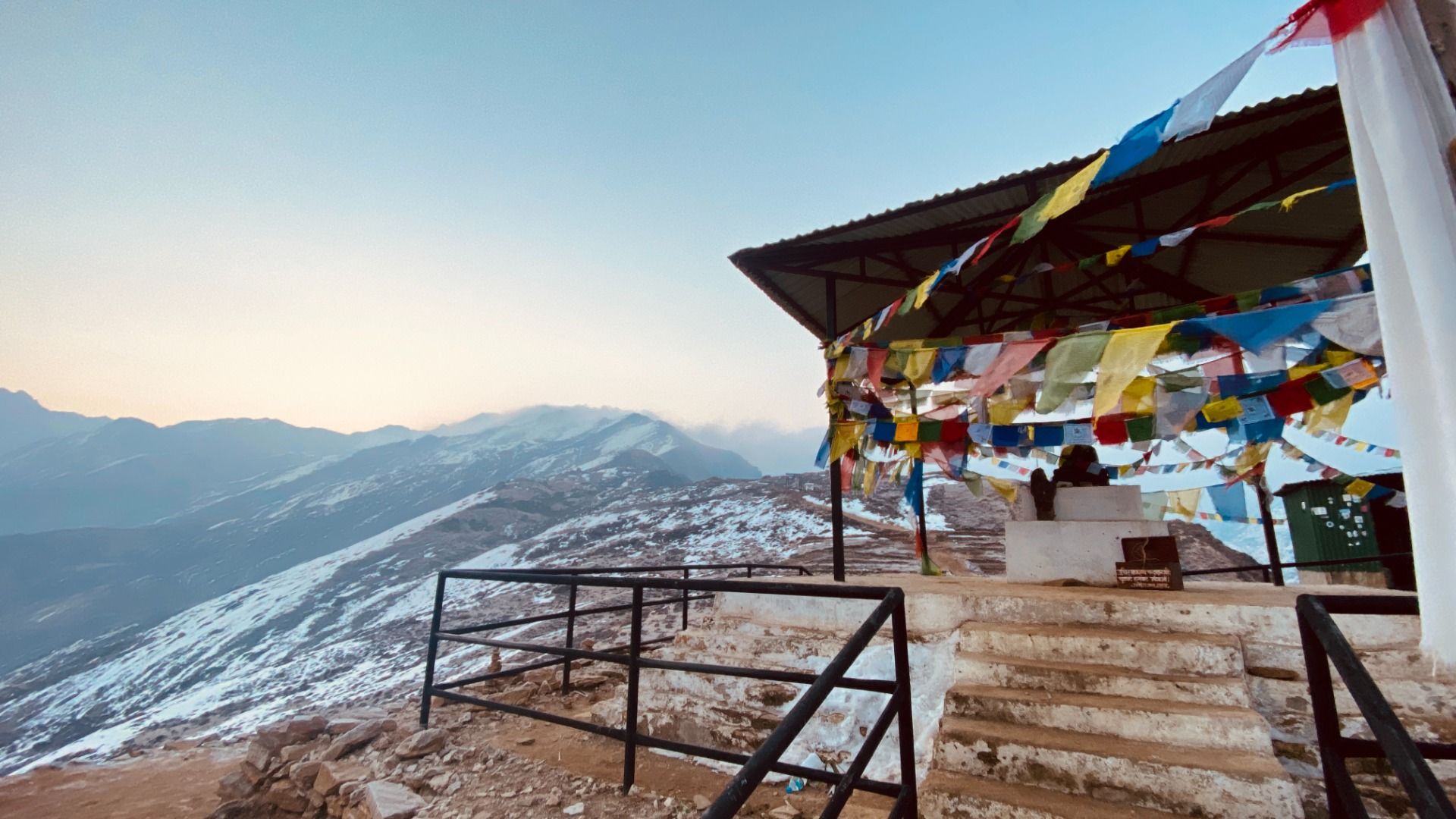Resting Station surrounded by Buddhist prayer flag
