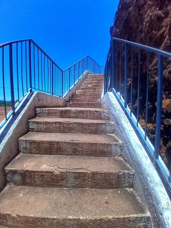 Making my way up the stairs.