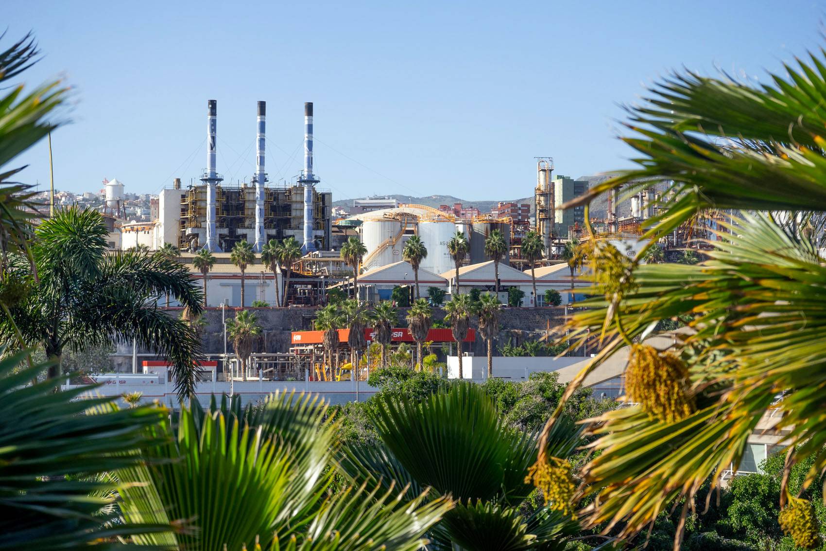 The Palmetum and the nearby refinery