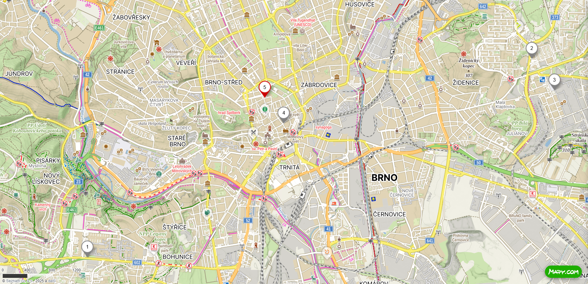 1) Josef Žemlička, 2) Viliam Debnár 3) památník obětem okupace 1945 před Zetorem 4) Stanislav Valehrach 5) Danuše Muzikářová