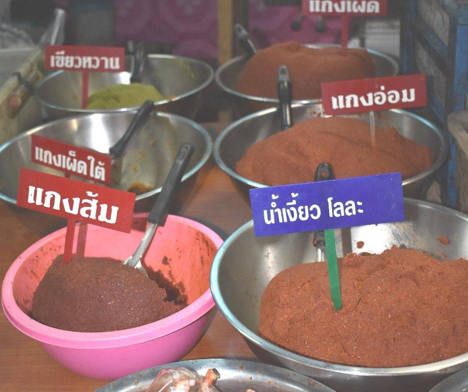 Thai spicy pastes sell in the local market