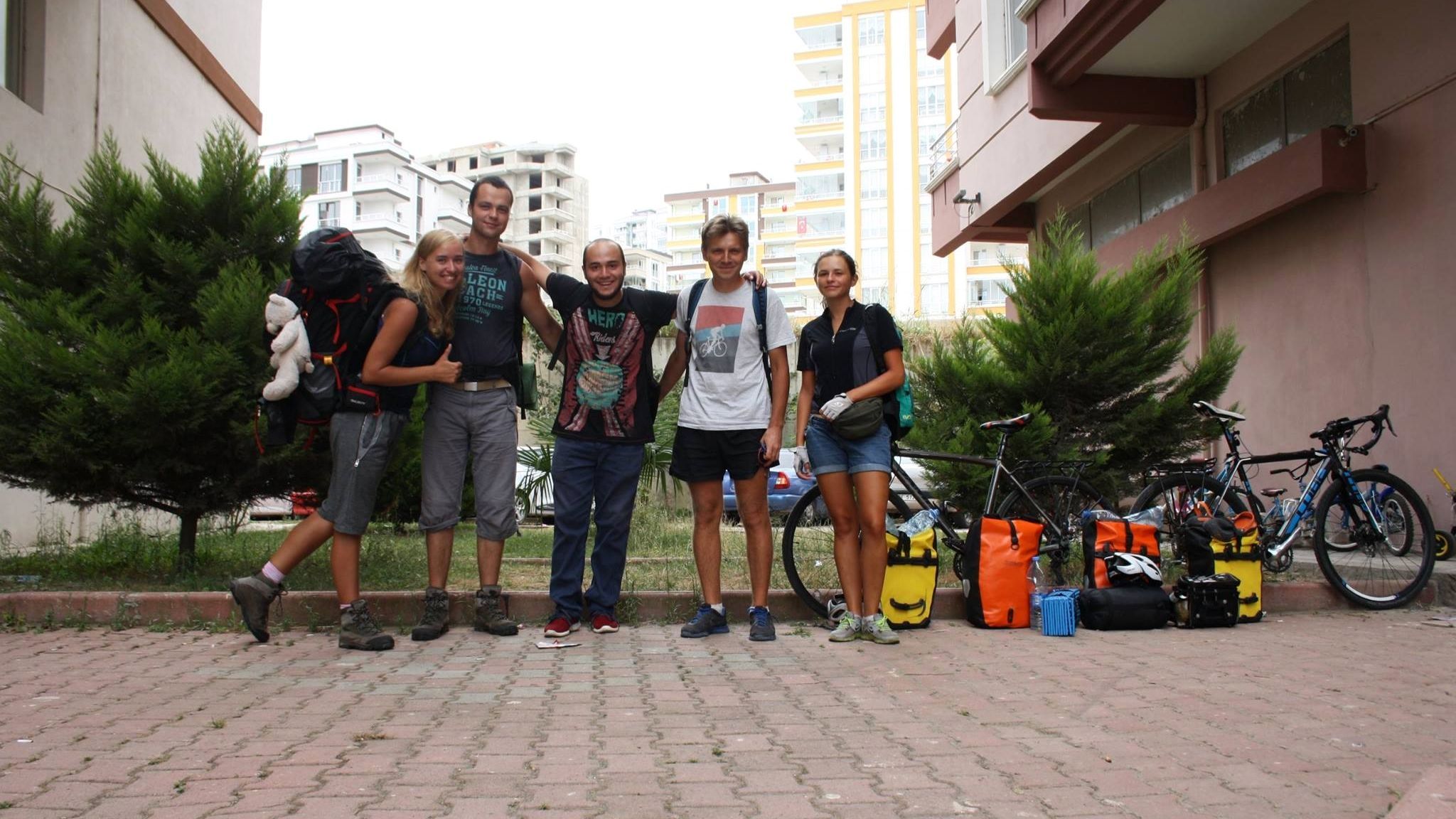 Centered: Mehmet Kağan Akpınar, our gracious host. To his right, Ukrainian travelers Pavel and Valentina, who journeyed around the Black Sea on bicycles