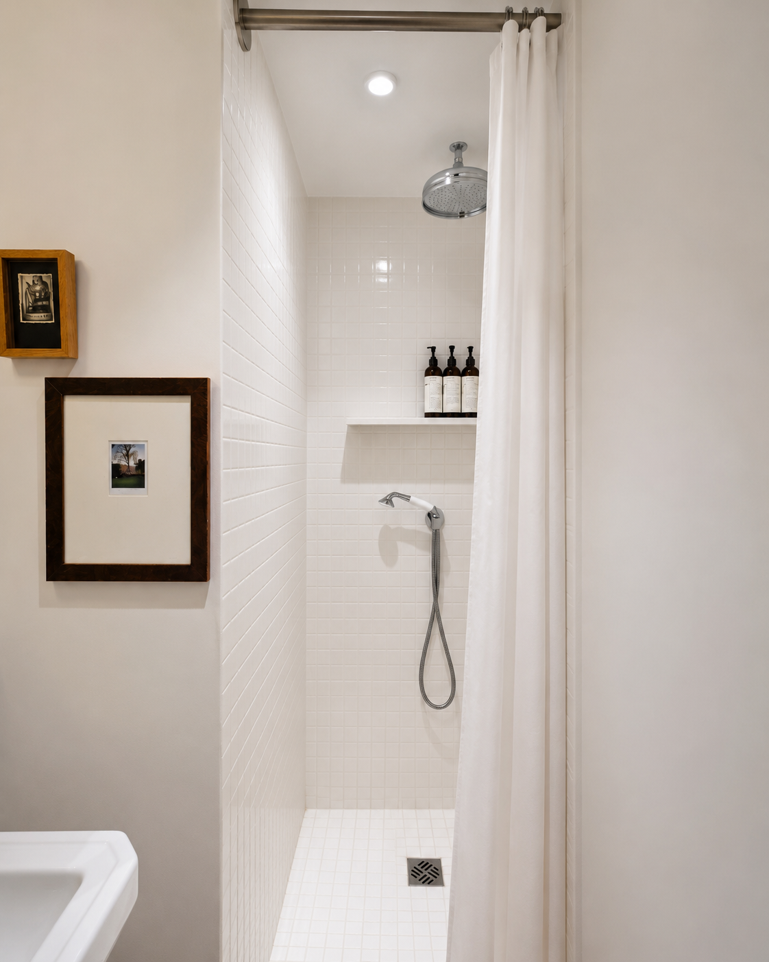 The bathroom followed the same philosophy: attractive details, minimal circulation and no wasted space, largely because there was no space available to waste.