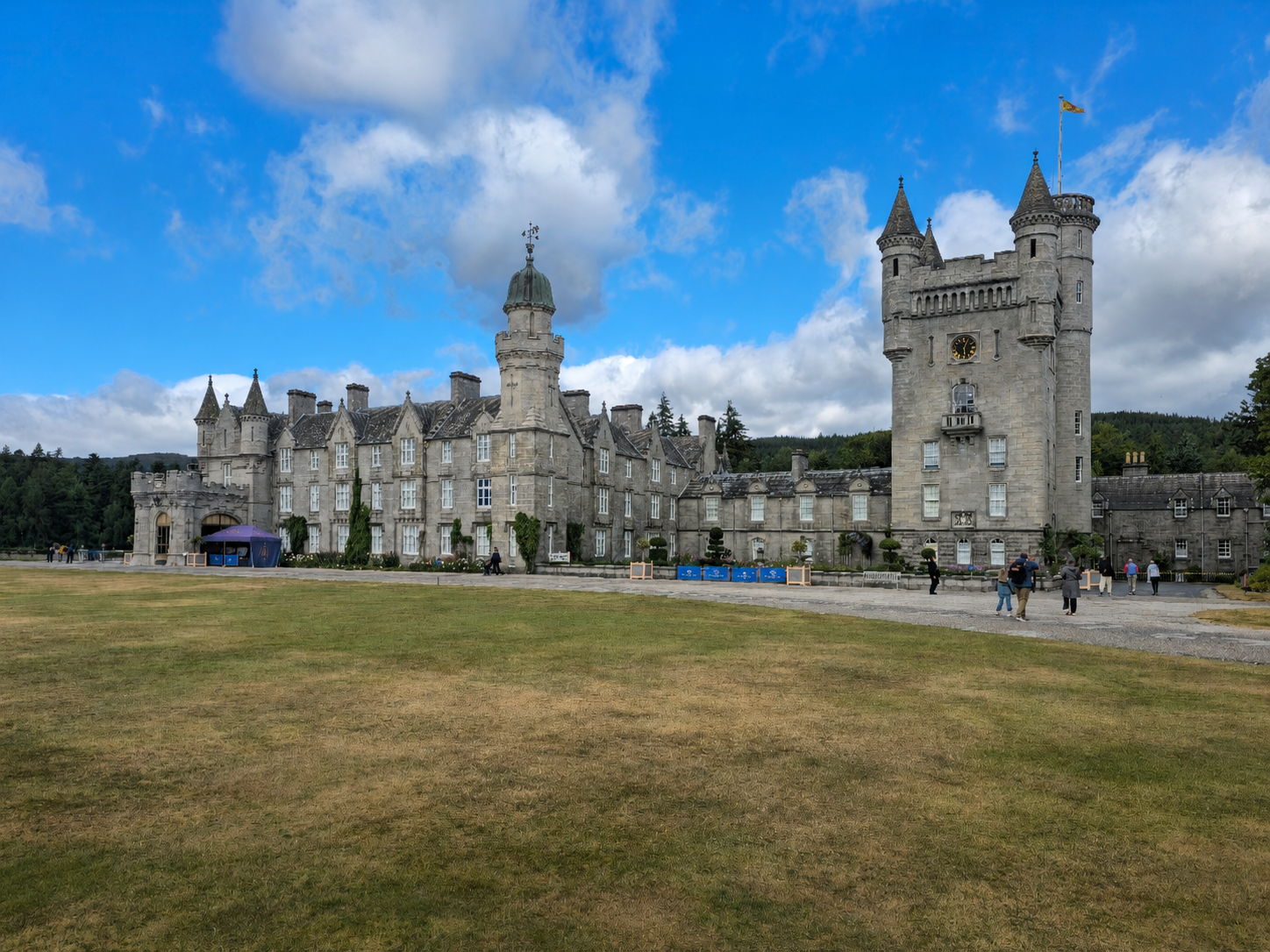 Balmoral Castle across the lawn — larger and more imposing in person than it appears in photographs.