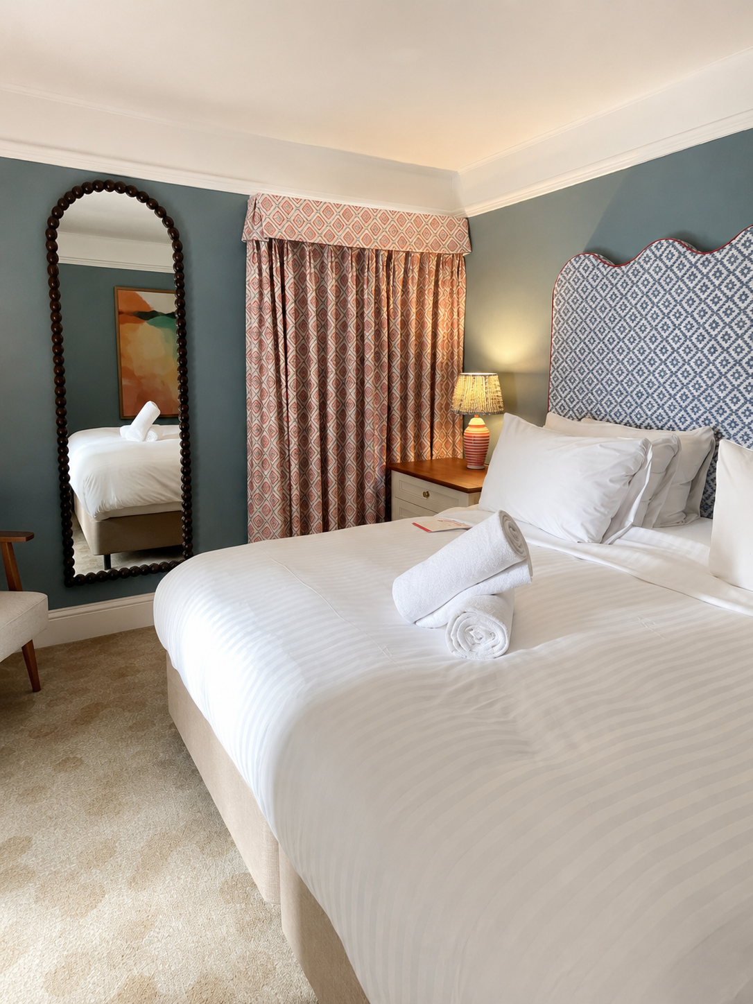 Traditional patterns and slightly old-fashioned details gave the room exactly the seaside character the hotel’s service failed to match.