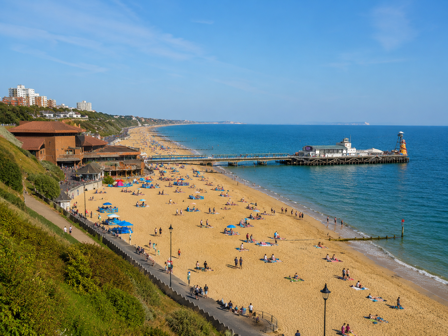Bournemouth in full summer mode: a broad beach, a proper pier and weather behaving far better than expected.