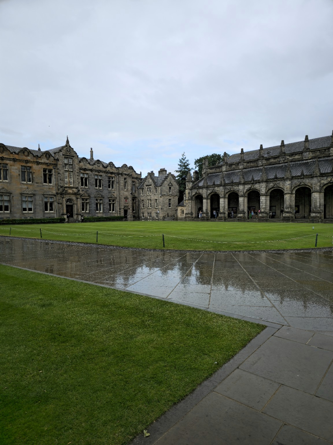 The open quadrangle at St Salvator’s College — historic buildings, rain-polished stone and none of the closed-door solemnity I associate with Oxford or Cambridge.